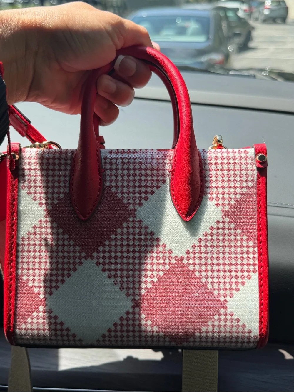 Michael Kors Red and Cream Mini Satchel with Gold Hardware